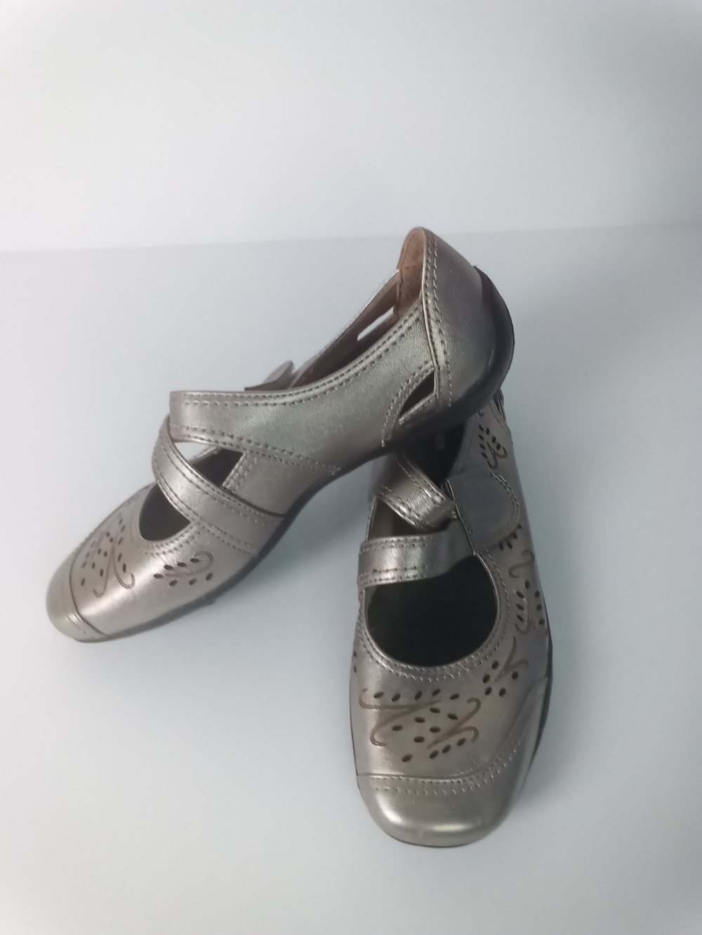 Comfort Mary Jane Flats Pewter Leather Casual Walking